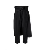 Black Belted Overlay-Skirt Trousers