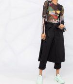 Black Belted Overlay-Skirt Trousers