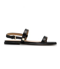 Fanning Black Leather Sandal