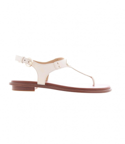 MK Plate Thong Cream Leather Flat Sandal