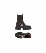 Patent Brown Black Chunky Heel Chelsea Boot