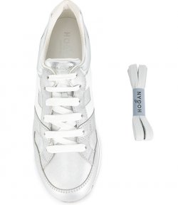 HOGAN H222 ALLACIATO H GRANDE SILVER LEATHER SNEAKER