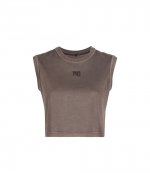 Essential Puff Logo And Bound Neck Jersey Muscle Washed Cola T-Shirt