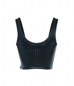 Shiny Embossed Jersey Black Cropped Top