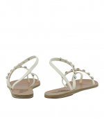 ANCIENT GREEK SANDALS OFF WHITE LEATH PEARLS EMBELISHED SANDALS