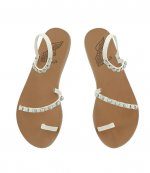 ANCIENT GREEK SANDALS OFF WHITE LEATH PEARLS EMBELISHED SANDALS