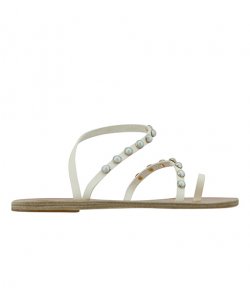 ANCIENT GREEK SANDALS OFF WHITE LEATH PEARLS EMBELISHED SANDALS