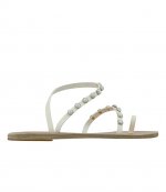 ANCIENT GREEK SANDALS OFF WHITE LEATH PEARLS EMBELISHED SANDALS