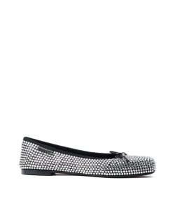 Billie Flat Black White Rhinstone Ballet Shoes