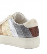 Metal Comb White Leather Earth Colour Rhinestones Sneaker