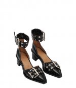 Black Feminine Chunky Buckle Open Cut Pump