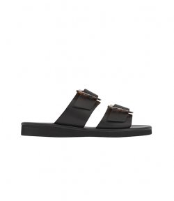 ANCIENT GREEK SANDALS BLACK FLAT LEATHER SANDALS