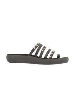 ANCIENR GREEK SANDALS BLACK LEATHER SANDALS WITH GOLD STUDS