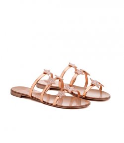 GIUSEPPE ZANOTTI ROSE GOLD PATENT FLAT SANDALS WITH THREE STARS